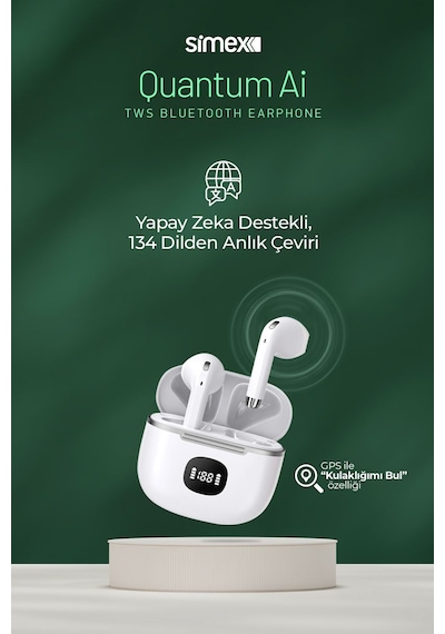 Simex QUANTUM AI Yapay Zeka Destekli Akıllı HD Mikrofon Gerçek Zamanlı Dil Çeviri Ai Anlık Tercüme 5.4 Bluetooth Kulaklık