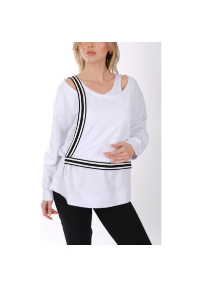 Ysatis Minimalist Oversize V Yaka Uzun Kol Kadın Bluz - Günlük & Özel Gün Beyaz