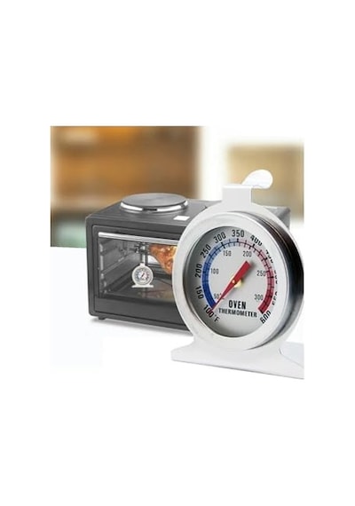 Fırın İçi Termometre, 0-300 C, Çelik Gövde, Hassas Isı Kontrolü, Gri, Analog Gösterge, Gıda Teması Onaylı Ahşap