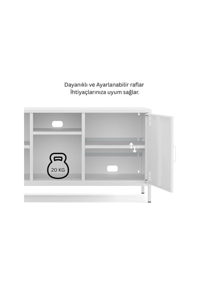 Pera Tv Ünitesi, Tv Dolabı,2 Kapaklı, Açık Raflı 130,50 X 40 X 64,50 Cm Ral 9016 Beyaz Pera Tv Ünitesi, Tv Dolabı,2 Kapaklı, Açık Raflı 130,50 X 40 X 64,50 Cm Ral 9016 Beyaz