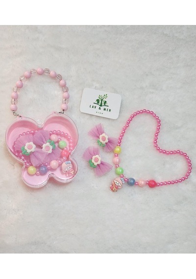 Kelebek Çantalı Toka Seti-9 Pembe