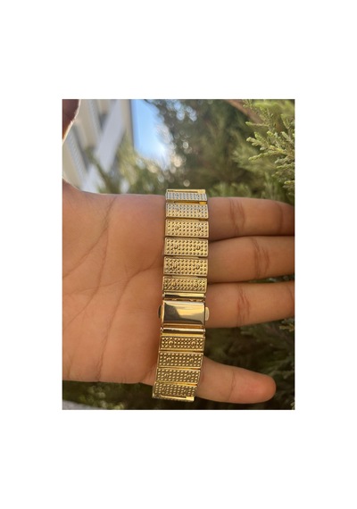 Lüks Taşlı Metal Kordon Takvimli Arapça Rakamlı Kol Saati Gold - 645473413 İki Renk