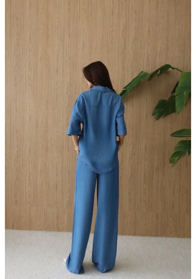 Lacarıno Lacarino 8287 Kadın Gömlek&pantolon Takım Blue