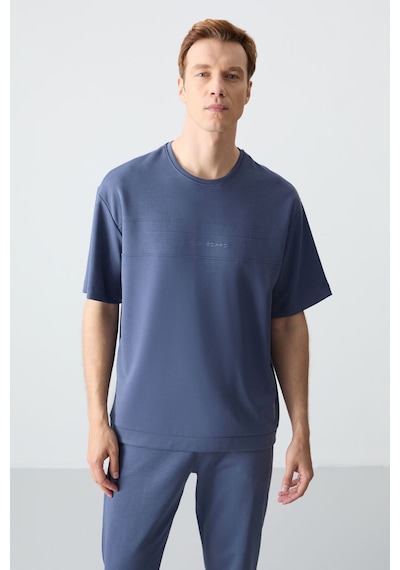 Tommy Life Petrol Pamuklu Kalın Yumuşak Dokulu Oversize Fit Basic Erkek Eşofman Takım - 85261 Petrol