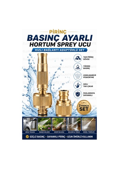 Pirinç Basınç Ayarlı Hortum Sprey Ucu Hızlı Bağlantı Adaptörlü Set Metal Bahçe Sulama Ve Araç Yıkama
