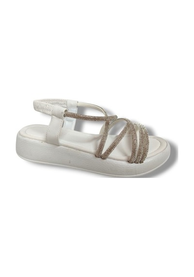 Fancy 051-25 Taşlı Trend Fashion Kadın Sandalet Beyaz