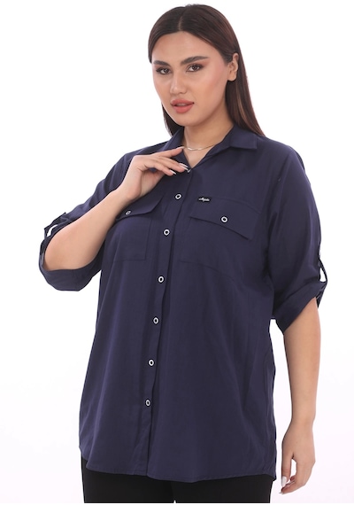 Lady Majestic %100 Cotton Büyük Beden Natural Gömlek - Lacivert