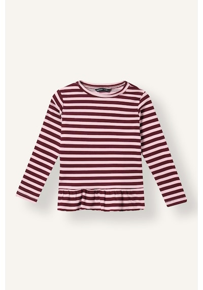 Defacto Relax Fit Bisiklet Yaka Çizgili Fırfırlı Uzun Kollu Tişört Kız Bebek I5091a526aubr115 Bordo-br115