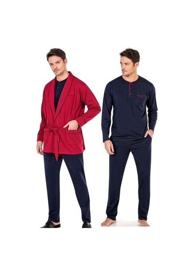 Pierre Cardin 5605 5'li Röpteşambır Pijama Seti - Bordo 001
