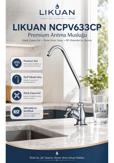 Ncpv633cp Nsf Ansı 61 Sertifikalı Krom Ro Su Arıtma Musluğu Çapraz Kollu Premium Musluk Gümüş