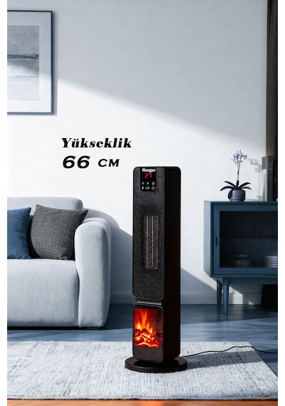 Hoogar German 2701 L Black Oled Şömineli Ekran Dijital Göstergeli Kule Tipi Seramik Hızlı Isıtıcı