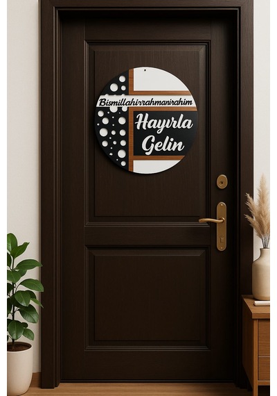 Kapı Süsü Modern Çizgi Kişiye Özel İsim Seçeneği Hediye No:1001 Beyaz - Siyah