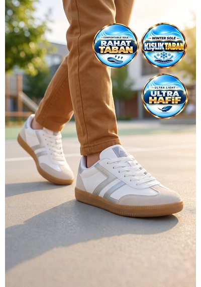 Lento Beyaz-gümüş Bağcıklı Hafif Rahat Unisex Yürüyüş Ve Spor Ayakkabı Sneaker 234750 Beyaz - Gümüş