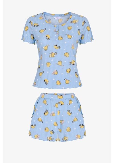 Penti Açık Mavi Happine Rib Şortlu Pijama Takımı