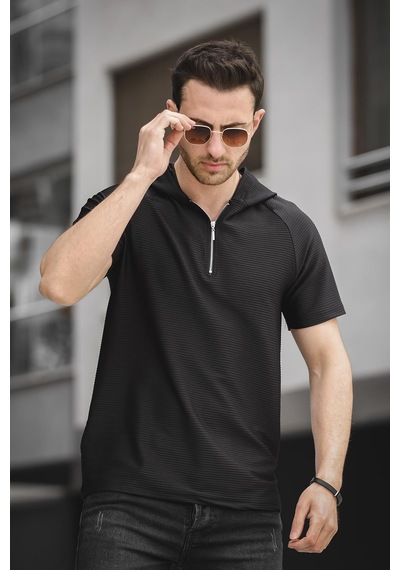 Allard Ottoman Kumaş Slim Fit Fermuarlı Kapüşonlu Erkek Tshirt 001