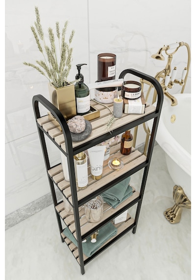 Bino Banyo Düzenleyici 4 Raflı Banyo Dolabı Açık Kahverengi Bino Banyo Düzenleyici 4 Raflı Banyo Dolabı Açık Kahverengi