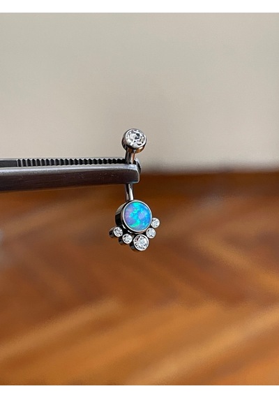 %100 G23 Titanyum Opal Taşlı Ultraliğht 10 Mm Titanyum Göbek Piercingi Koyu Mavi