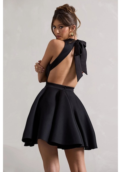 Fashion Cocktail Dalgıç Kumaş Boyun Ense Bağlamalı Skater A Form Kloş Etek Tasarım Kokteyl Gece Elbisesi Siyah Fashion Cocktail Dalgıç Kumaş Boyun Ense Bağlamalı Skater A Form Kloş Etek Tasarım Kokteyl Gece Elbisesi Siyah
