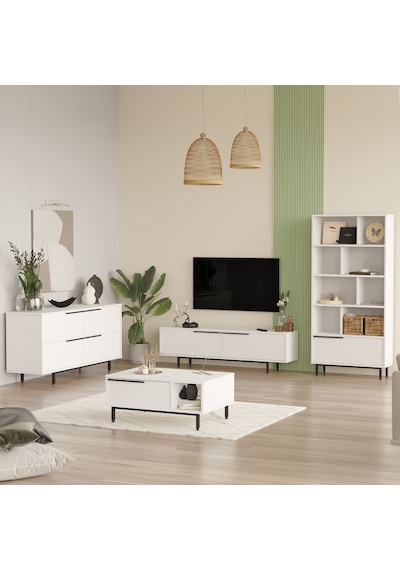 Robin Home Lidya Tv Ünitesi + Orta Sehpa + Konsol + Kitaplık 4'lü Set B
