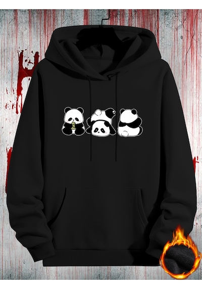 Uyguntarz Unisex Sevimli Pandalar Baskılı Oversize Sweatshirt siyah