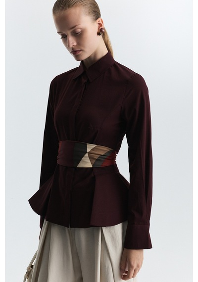 Antioch Peplum Poplin Gömlek Bordo