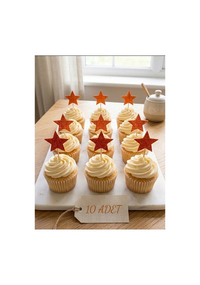 Yıldız Turuncu Simli Cupcake Kürdanı Doğum Günü Parti Ve Pasta Süsü 10 Lu 5cm