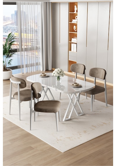 Canisa Jolin Serisi Mdf 90x168 Beyaz Mutfak Masa Takımı 4 Cappucino Metal Sandalye Beyaz Masa, Cappucino Sandalye Canisa Jolin Serisi Mdf 90x168 Beyaz Mutfak Masa Takımı 4 Cappucino Metal Sandalye Beyaz Masa, Cappucino Sandalye