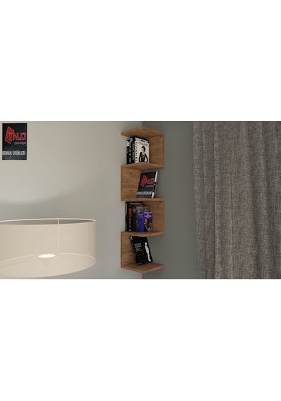 Mdf Zigzag Atlantik Çam Köşe Duvar Rafı / Kitaplık