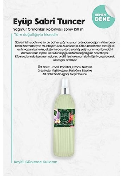 Eyüp Sabri Tuncer Yağmur Ormanları Kolonyası Sprey 150 Ml