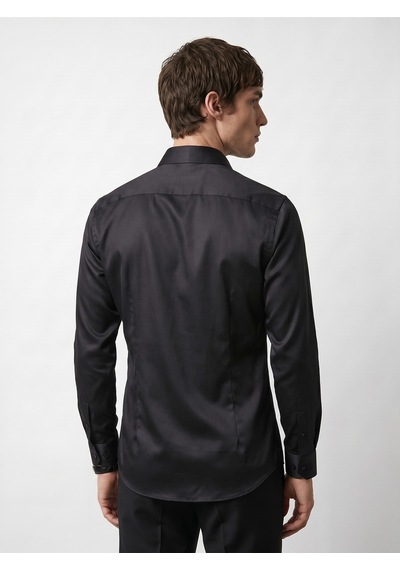 Baselco Elegance Pamuk Saten Slim Fit Gömlek Siyah
