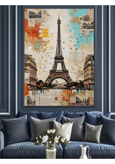 Paris Eyfel Kulesi Eskiz Dekoratif Kanvas - Mdf Ahşap Tablo