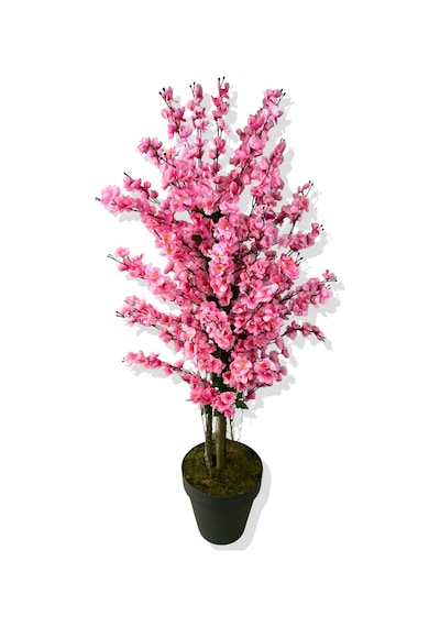 Cihan Çiçekçilik Yapay Ağaç Pembe Bahar Dalı 160 Cm Siyah Saksı Beyaz- Yeşil