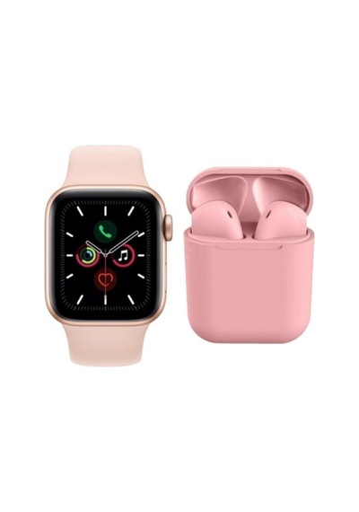 T500 Smart Watch + 12 Pembe Tws Kablosuz Kulaklık