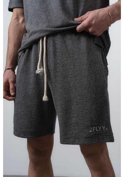 Erkek 2flyy Yazılı Yarım Fermuarlı Regular Fit T-shirt Şort Takım Siyah