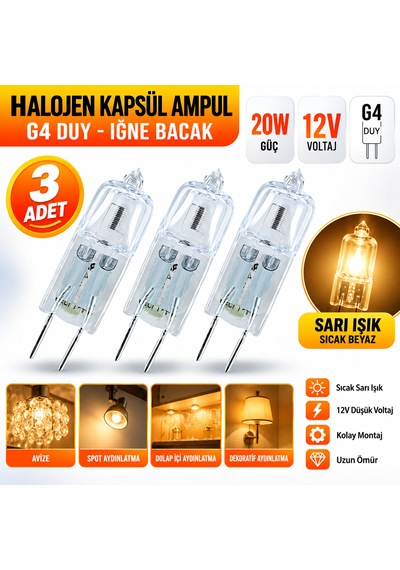 20w 12v G4 Duy Iğne Bacak Sarı Işık Halojen Ampul