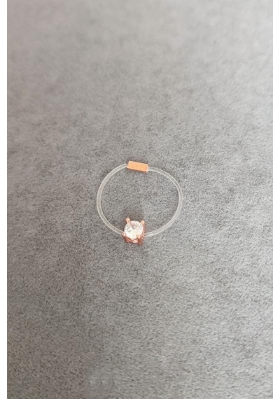 Kare Tek Taşlı Misinalı Gümüş Hayalet Yüzük Pembe Altın