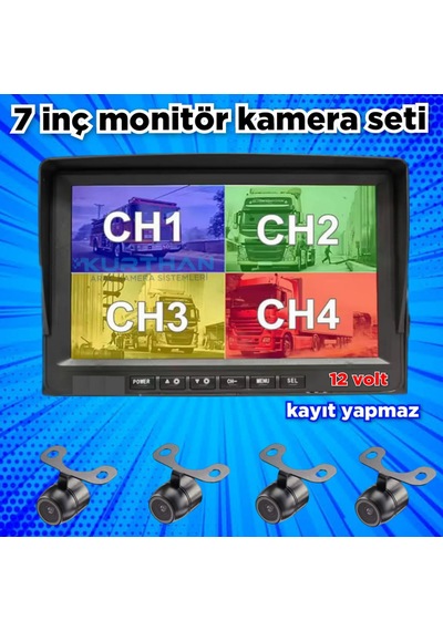 Kayıtsız 7 İnç Monitör Ve 4 Adet Kamera Seti 12 Volt