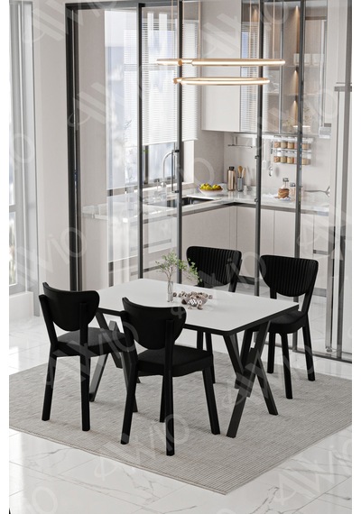 Avvio Rubi Elma Sandalye 80x120 Yemek Masası Mutfak Masası 4 Kişilik Masa Sandalye Takımı Beyaz