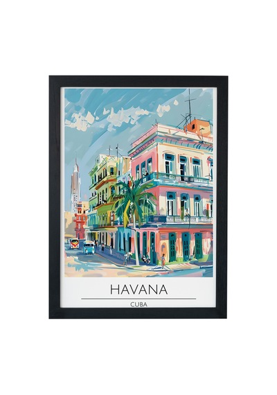 Havana Cuba Ahşap Çerçeveli Dekoratif Duvar Tablosu Siyah