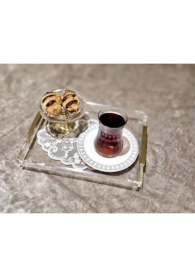 Agbtend Gold Lıne Tray -s- Dekorasyon Ve Sunum Tepsisi Şeffaf