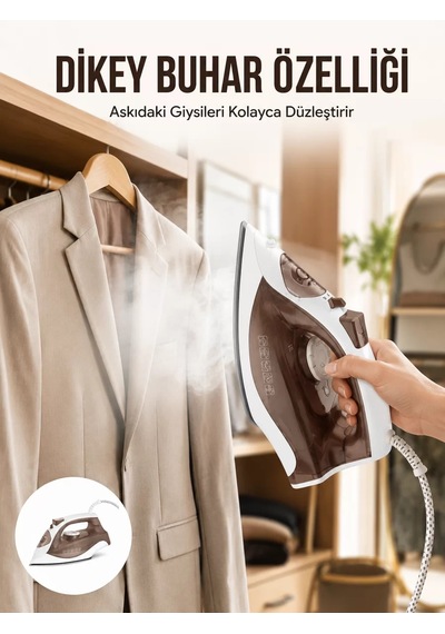 Kahverengi Buharlı Ütü 2200w Sürekli Buhar 120 G Şok Buhar Cn