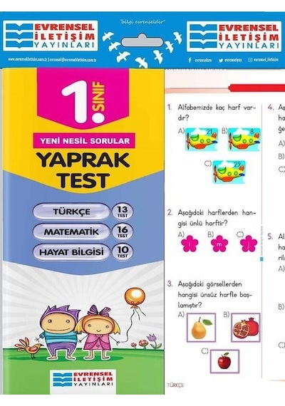 1.Sınıf Yeni Nesil Sorular Yaprak Test-Türkçe Matematik Hayat Bilgisi- Evrensel İletişim Yayınları