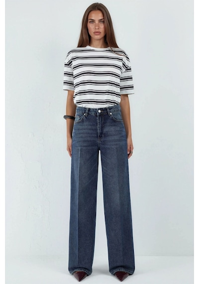 Hiccup Geniş Paça Raw Kot Pantolon Orta Mavi Denim