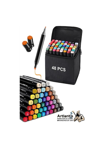 48 Adet Çift Taraflı Marker Kalem Çantalı 1 Paket 48 Renk Touch Markör Çift Uçlu Keçeli Kalem Sanat Tasarım Hobi