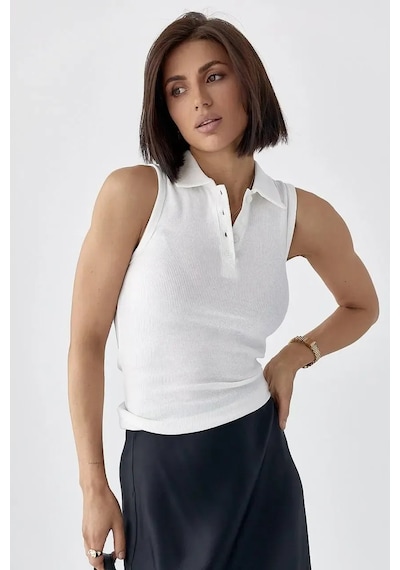 Park Karon Polo Yaka Kolsuz Basic T-shirt Ekru