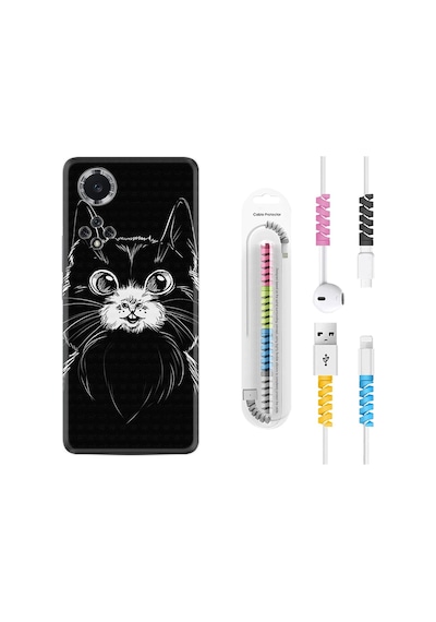 Huawei Nova 9 Kılıf Kablo Koruyuculu Komik Kedi 1863