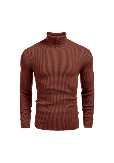 Polızeı Erkek Slim Fit Boğazlı Triko Kazak Esnek Dokulu Kiremit