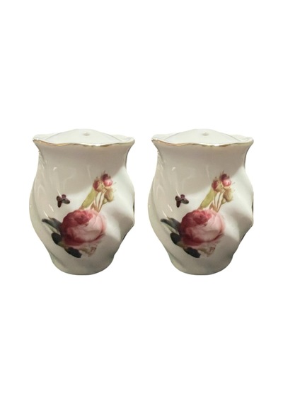 2 Li Rose Porselen Yaldızlı Tuzluk Biberlik 120ml Beyaz