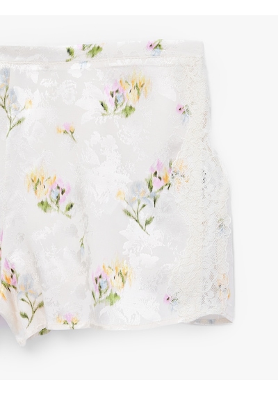 Koton Rahat Kalıp Dantel Detaylı Viskon Kumaş Çiçekli Saten Şort Pijama Altı Sarı Desenli 6slk80059mw