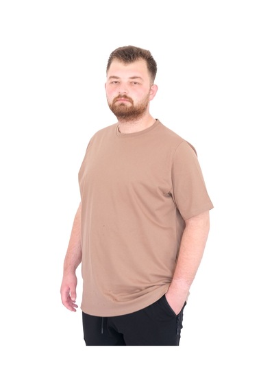 Mode Xl Büyük Beden Erkek T-shirt Bisiklet Yaka Basic U25162 Sütlü Kahve Kahverengi